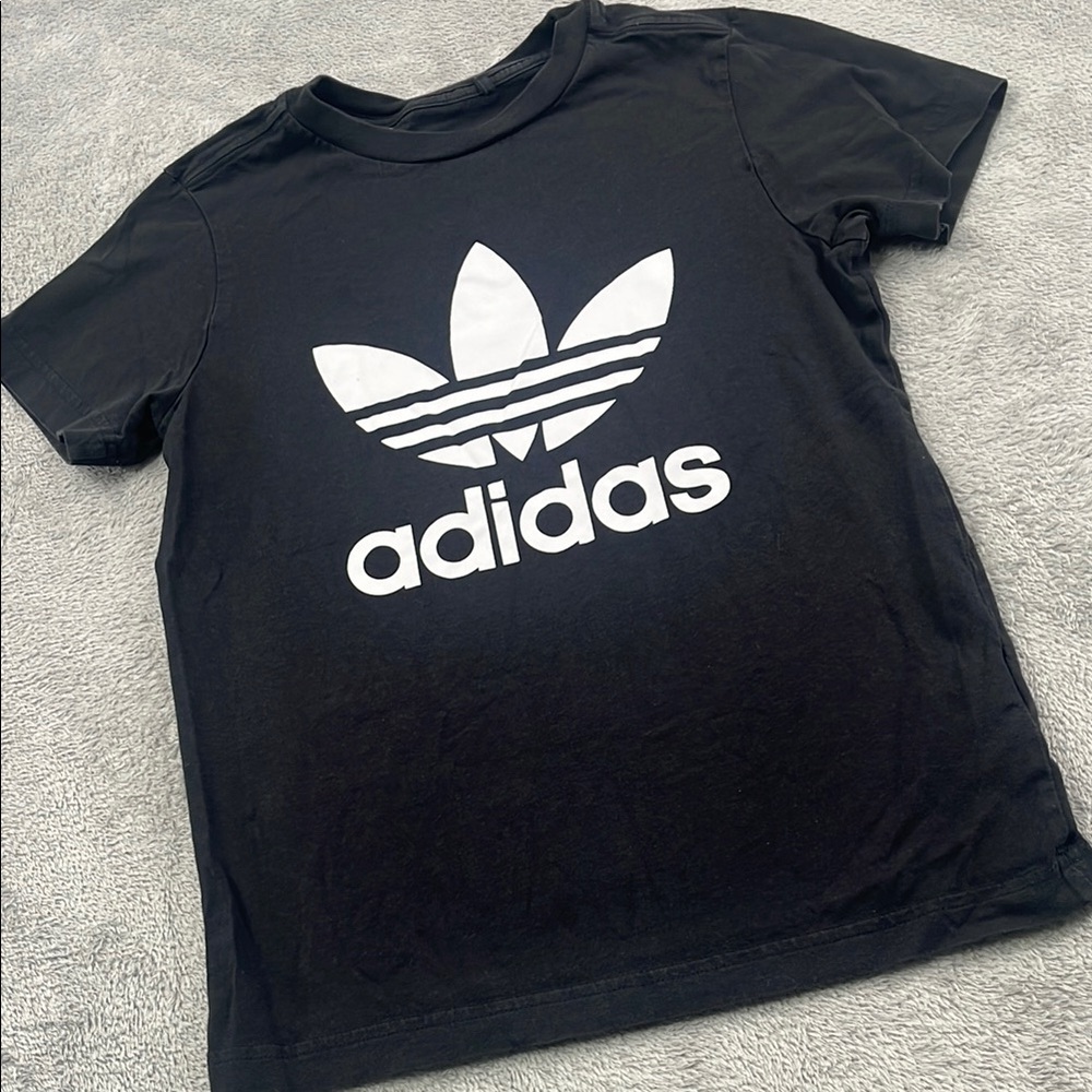 Adidas 9-10 Black White Logo Short Sleeve T Shirt
